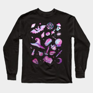 Halloween : Witchy Goth Pattern Long Sleeve T-Shirt